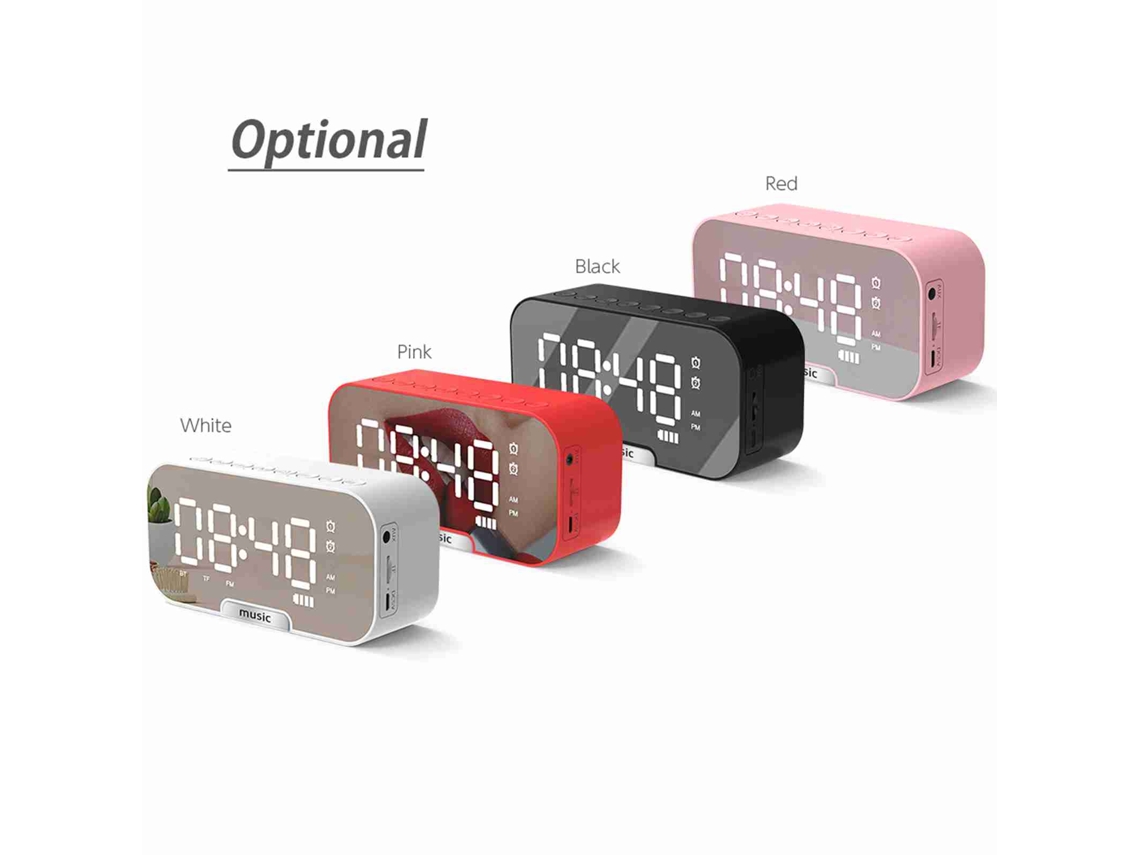 Reloj Despertador Digital Con Espejo, Doble Alarma, Radio Fm, Reproductor Bluetooth Y Soporte Para Teléfono Móvil.