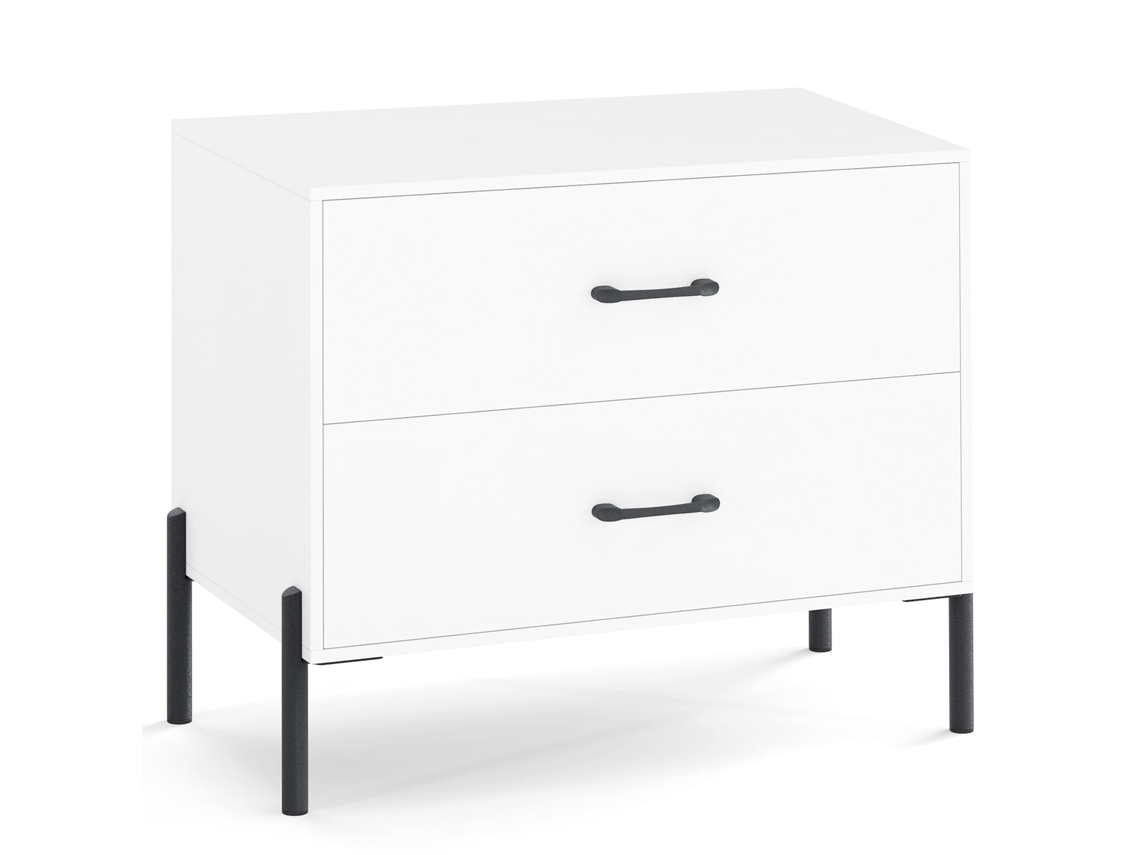 Mesa De Cabeceira Branca De Madeira Com 2 Gavetas E Pés De Metal - 71 X 41 X 61 Cm