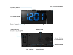 Despertador Digital 3 En 1 Con Proyector, Radio Fm Y Cargador Usb Para Dormitorio.
