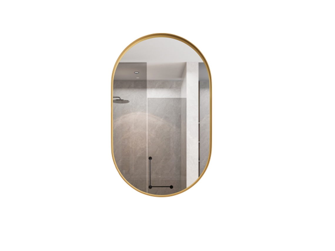 Armario empotrado ovalado con espejo y estantes ajustables, ideal para baños, salones y dormitorios. Tienda BAGOLY
