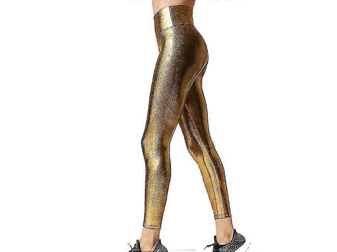Braguitas Metálicas De Talle Alto Para Mujer, Leggings Brillantes Y Elásticos.