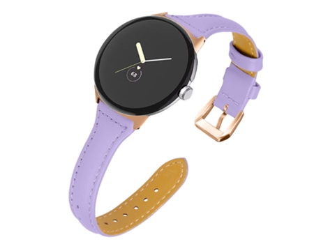 Correa de piel auténtica liberación rápida 20mm con conector de oro rosa para Google Pixel Watch - purpúreo