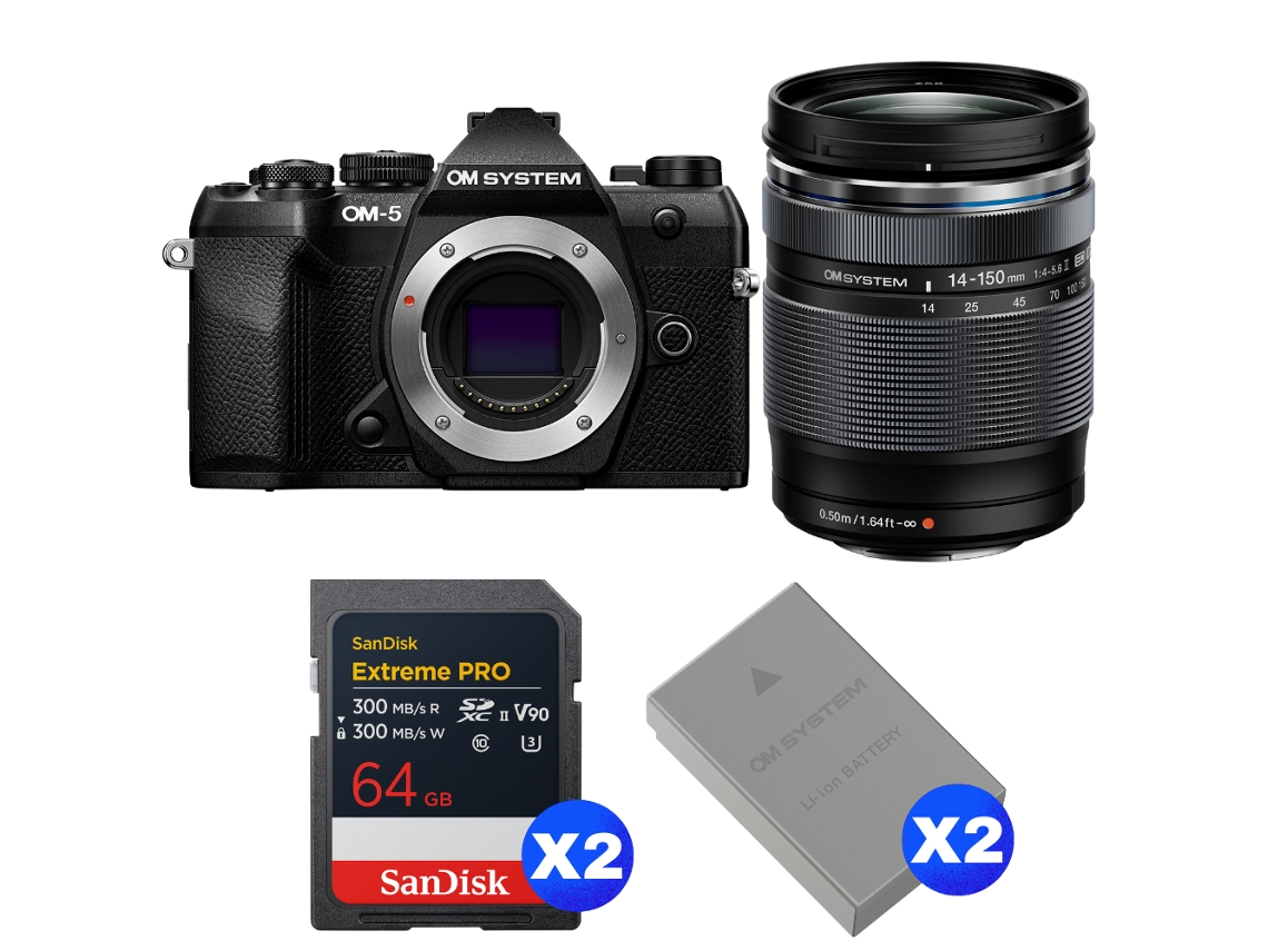 Om System Om-5 Mark Ii Negro + 14-150mm F/4-5.6 Ii + 2 Sandisk 64gb Extreme Pro Uhs-ii Sdxc + 2 Om System Bls-50 + Ebook Pricedirect