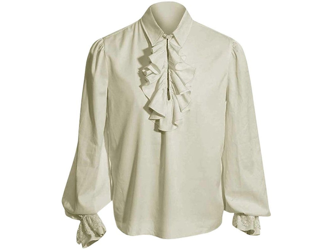 Camisa Pirata Medieval Manga Larga Renacimiento Steampunk Blusa Gothic Halloween Xxl Xxl Beige