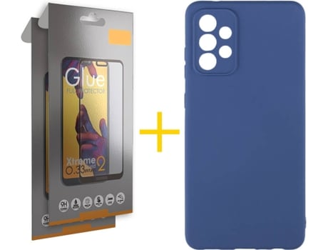 Carcasa y 2 Protectores de Pantalla de Vidrio Full Samsung A72 5G SKYHE Silicona Líquida Azul