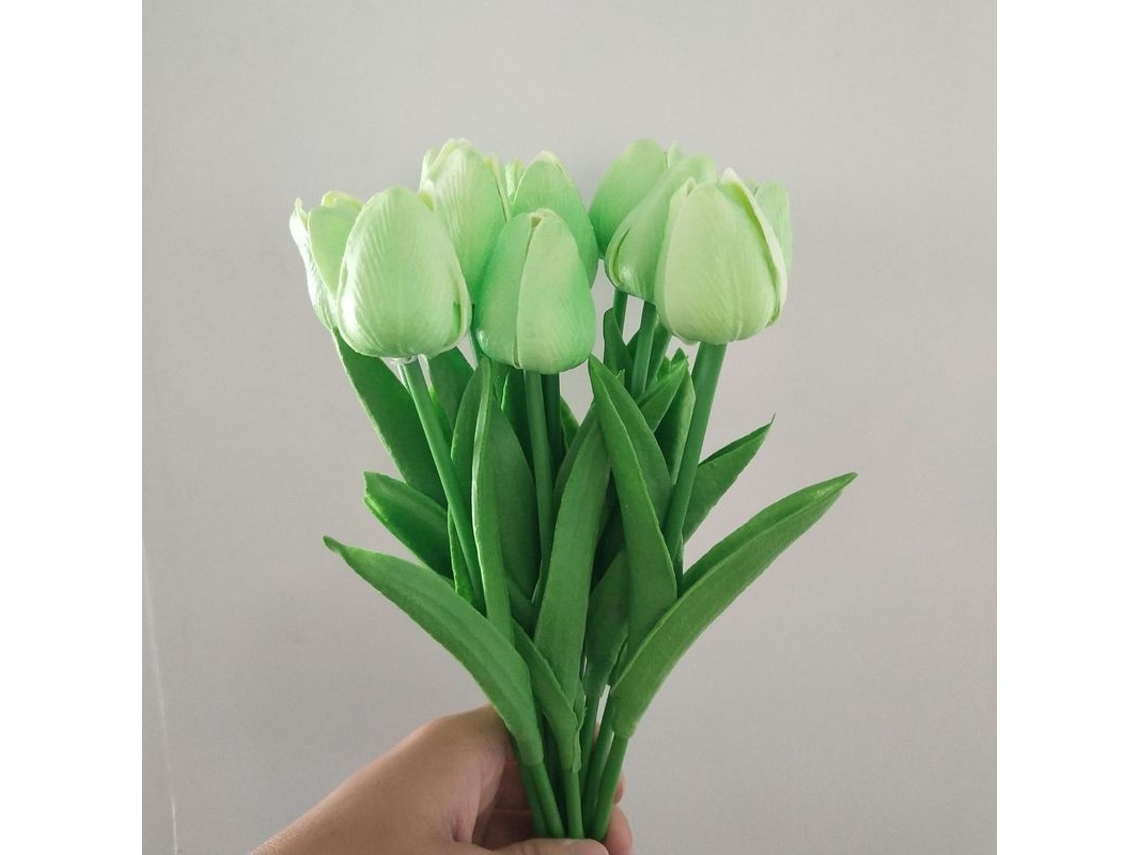 12 Tulipanes Artificiales De 35 Cm, Flores Artificiales Para Decorar Salones, Bodas Y Fiestas (verde Suave).