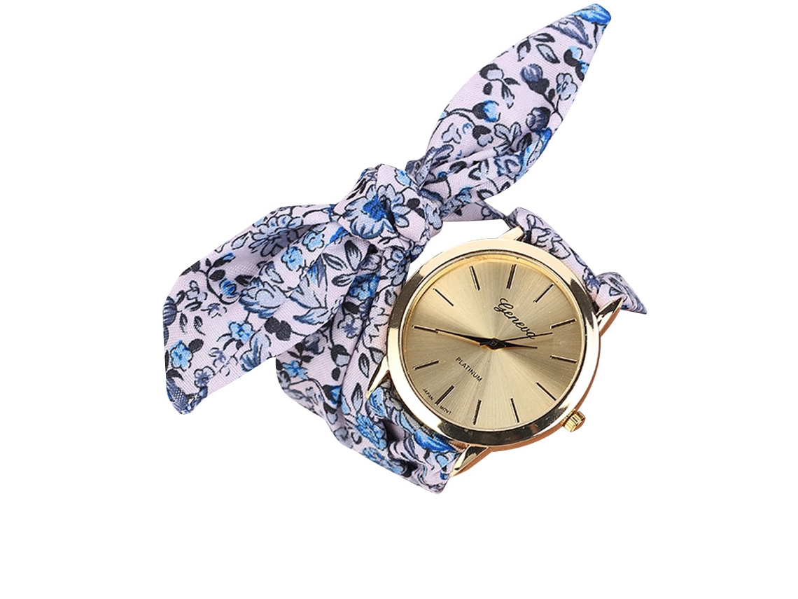 Reloj De Pulsera Informal Para Mujer Con Estampado Floral En Tela Y Movimiento De Cuarzo.