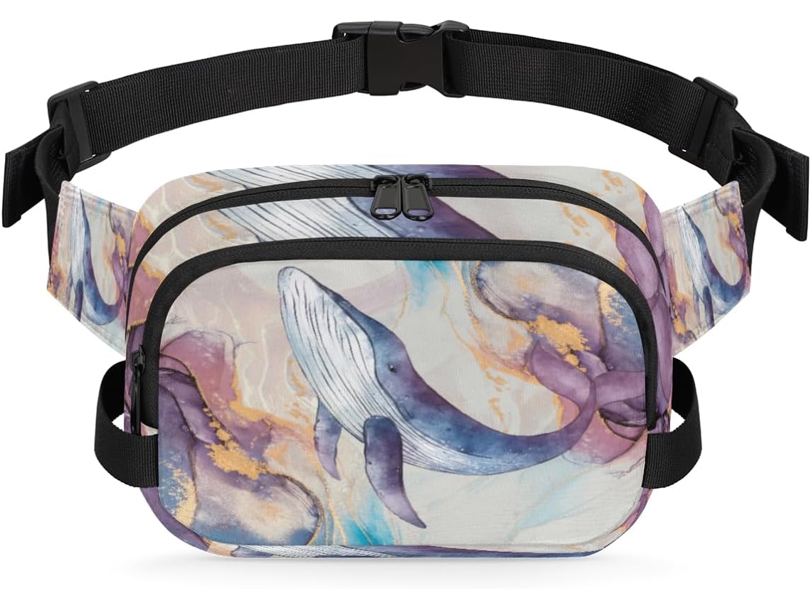 Riñonera para mujer con estampado de ballena y mármol, 22,8 x 6,3 x 15,5 cm, estampado impermeable de alta calidad, sin marca.