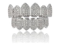 Parrilla Dental De Oro De 18 Quilates Con Diamantes Simulados, Incluye Molde Ajustable.