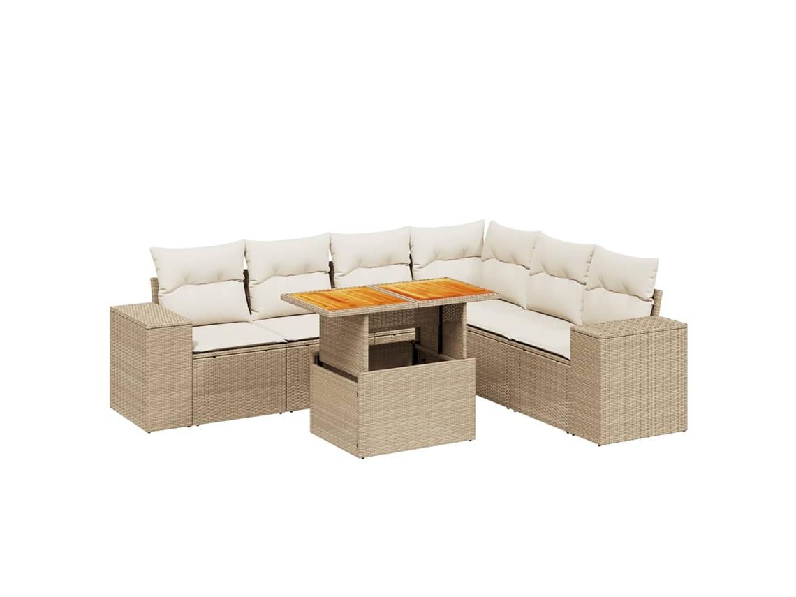 Conjunto 7 sofás de jardín VIDAXL y cojines ratán sintético beige