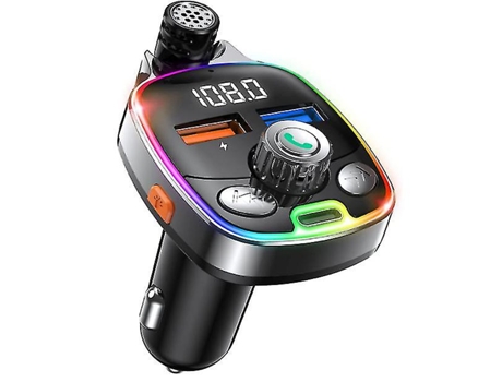 Nueva versión Transmisor Fm Bluetooth 5.0 para automóvil 7 colores LED Tipo C y cargador USB de doble puerto Compatible con tarjeta de unidad flash...