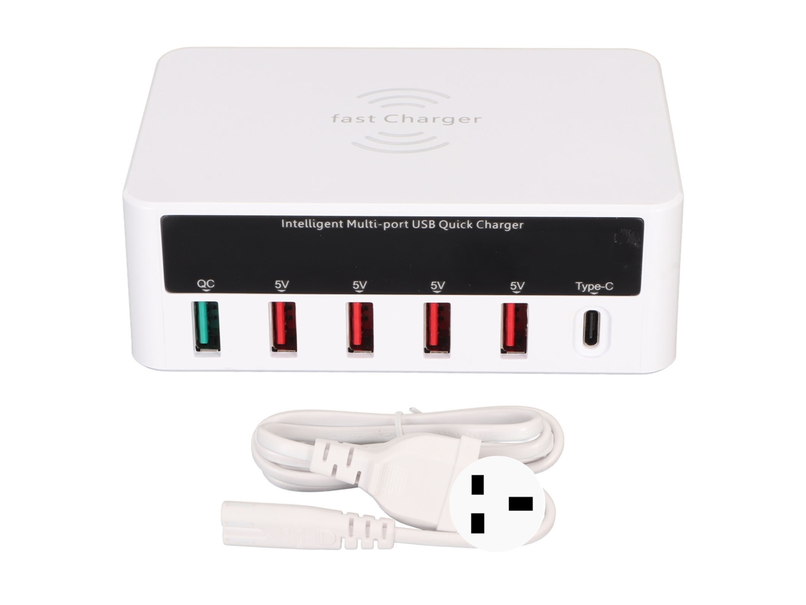 Estación De Carga Rápida Usb Inalámbrica De Múltiples Puertos Charger 6 Puertos 50w 100‑240v Enchufe Uk
