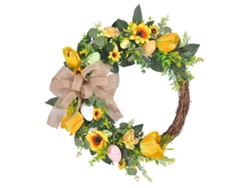 Corona de Pascua decorada con huevos de Pascua.