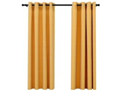 Maison Exclusive - Cortinas Opacas Con Ojales Look Lino 2 Pzas Amarillo 140x175 Cm