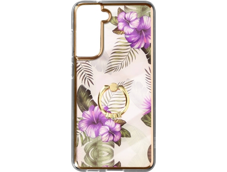 Funda Samsung Galaxy S21 FE AVIZAR Floral con Anillo de Soporte (Morado)