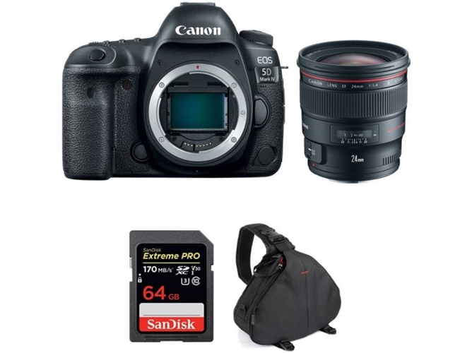 Kit Cámara Reflex CANON EOS 5D Mark IV + EF 24mm f/1.4L II USM + SanDisk 64 GB + Bolsa (Full-Frame)