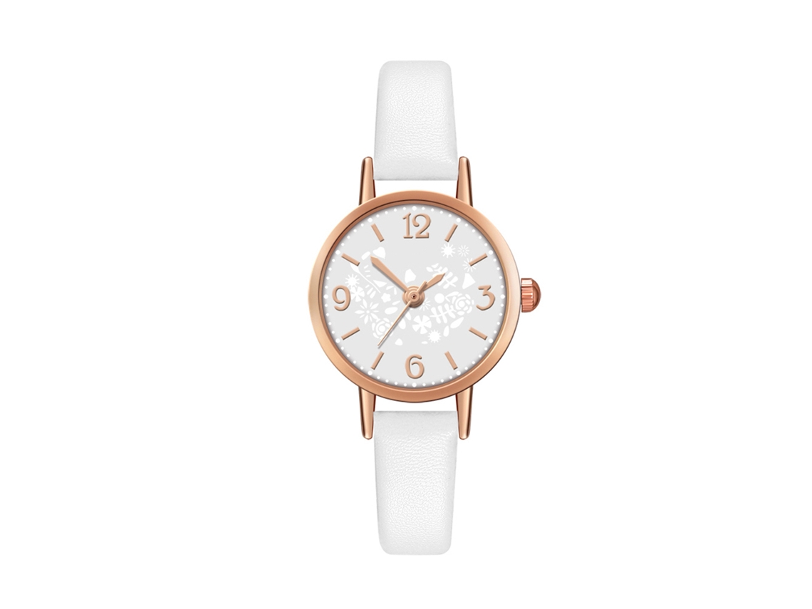 Reloj De Pulsera Analógico Unisex Con Bisel Redondo Y Movimiento De Cuarzo Blanco.