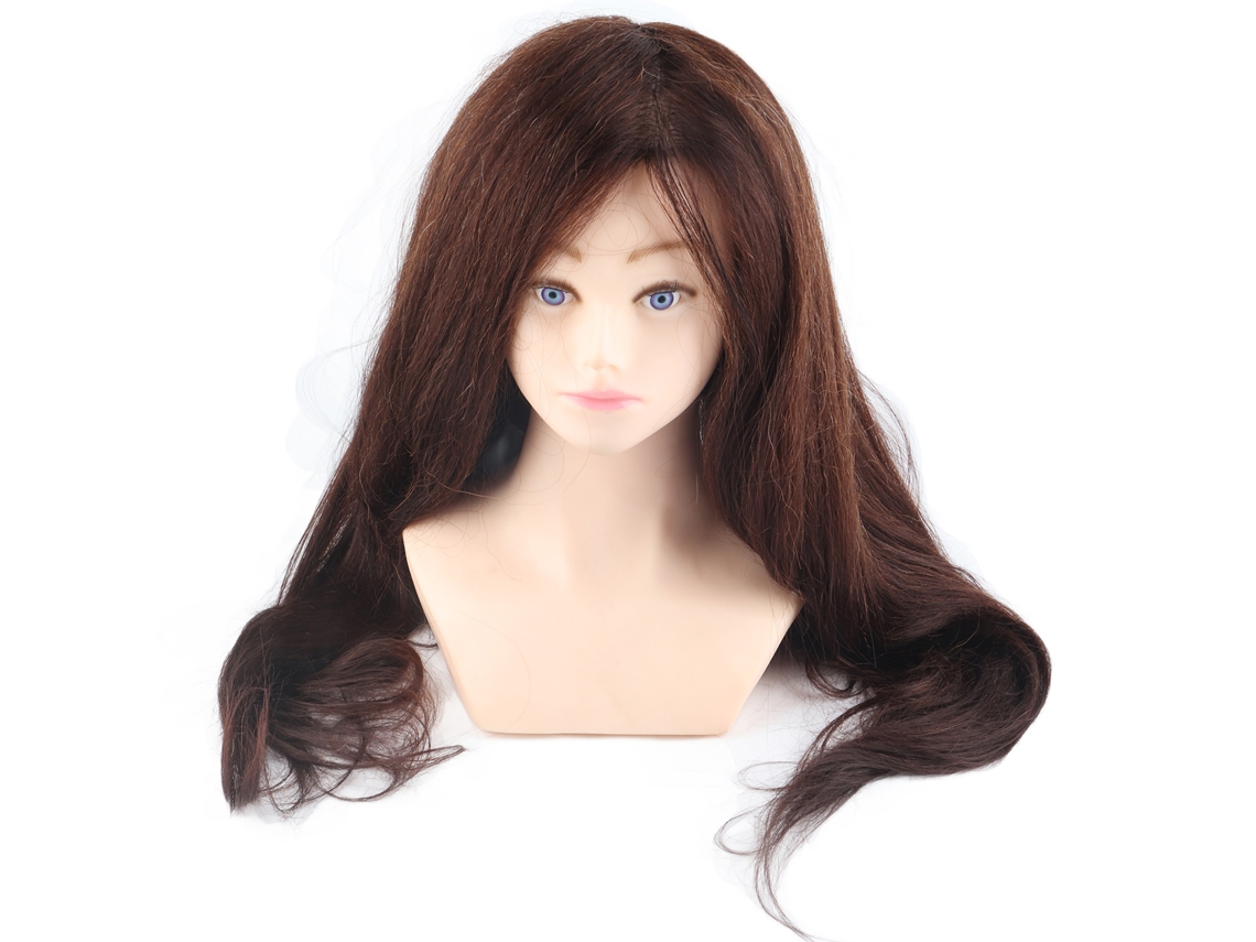 2026 cabeça de Manequim com Cabelo Castanho Escuro para Treinamento de Cabeleireiro com Cabelo Verdadeiro e Maquiagem Delicada