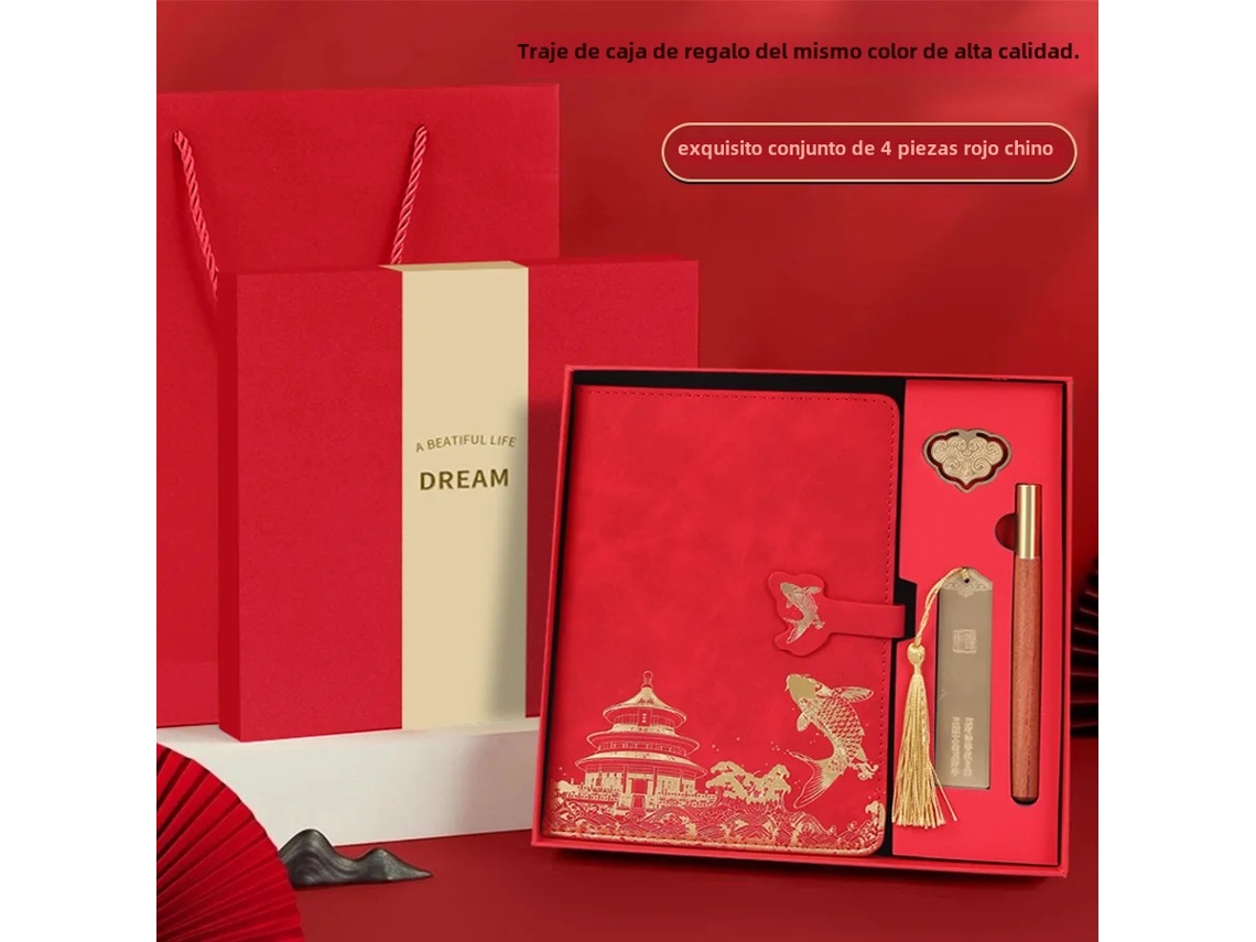 Set de regalo premium con libreta, marcapáginas y bolígrafo MDUG (rojo)