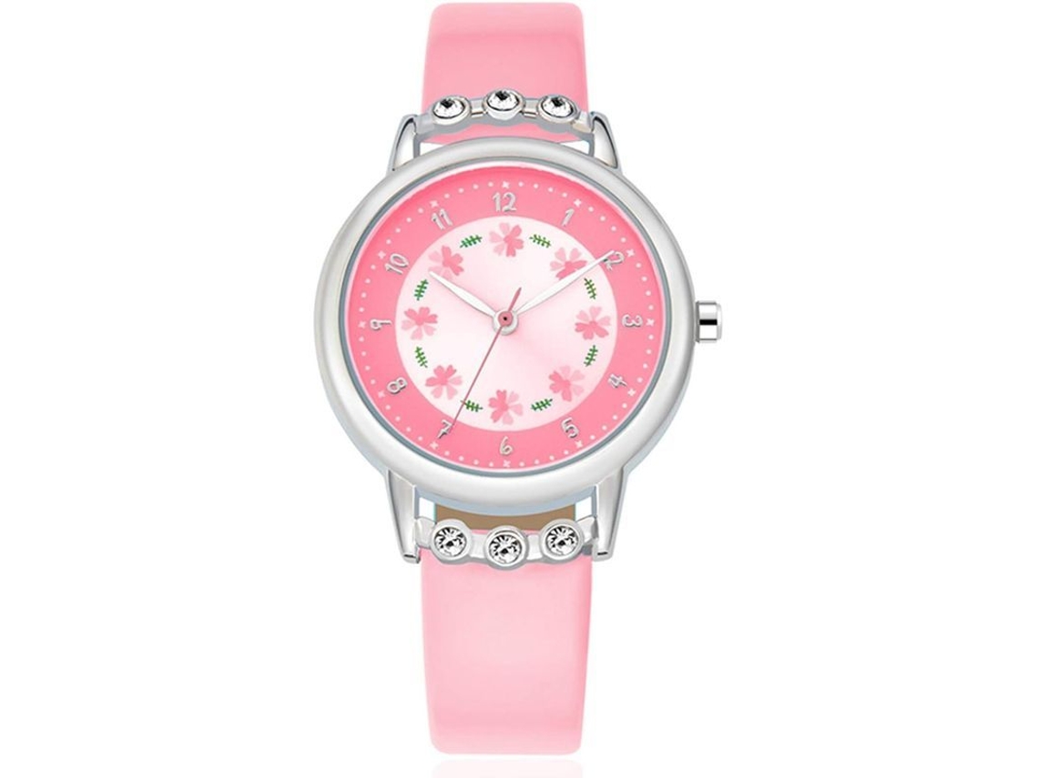Bonito Reloj Para Niñas Con Correa De Cuero, Flor En La Esfera Y Diamantes, Resistente Al Agua Hasta 30 M.