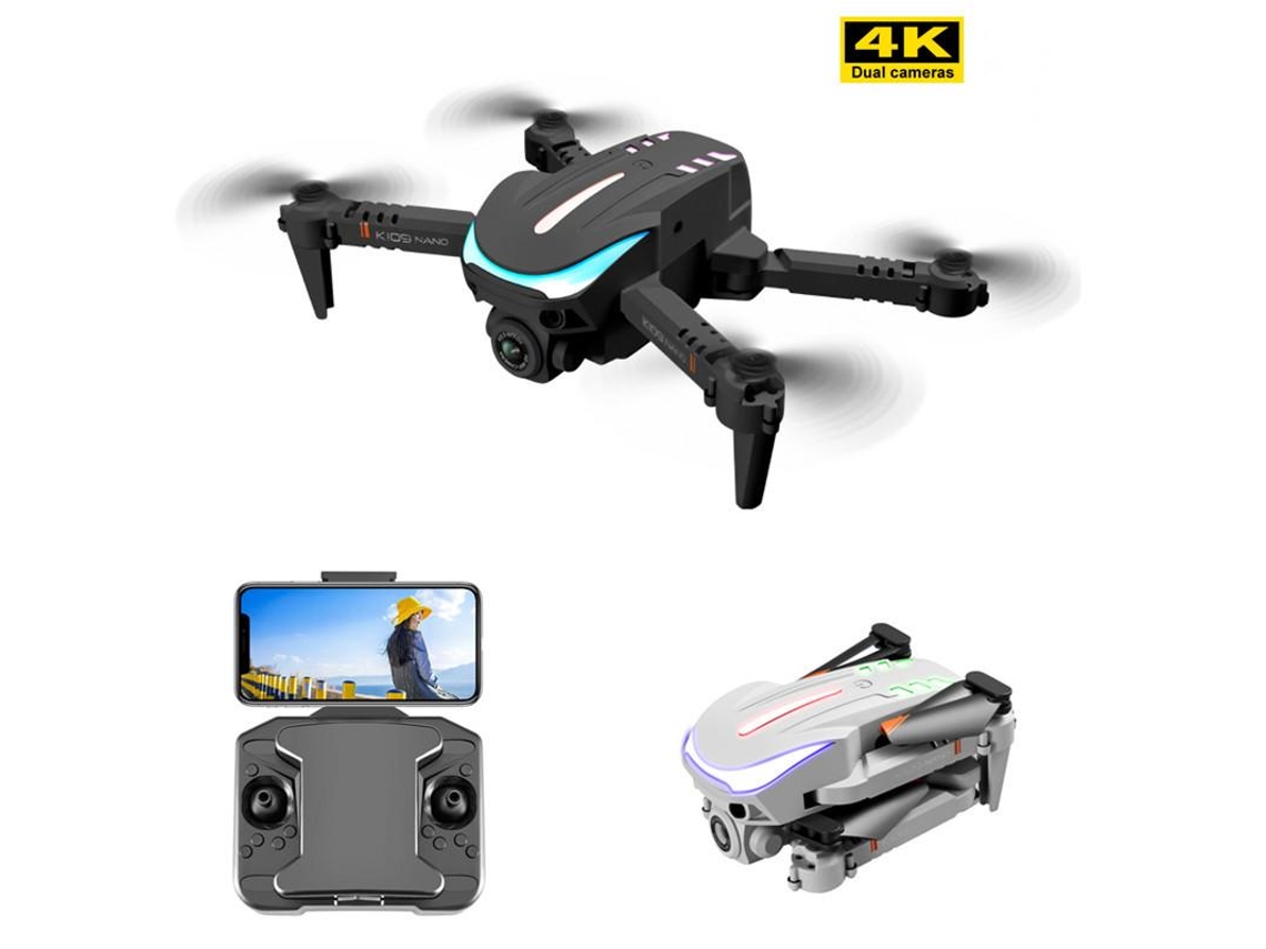 Mini dron plegable K109 con luz de respiración colorida de una sola cámara 4K (3 baterías - Duración de la batería: 12 min - Negro) YIZHOOD