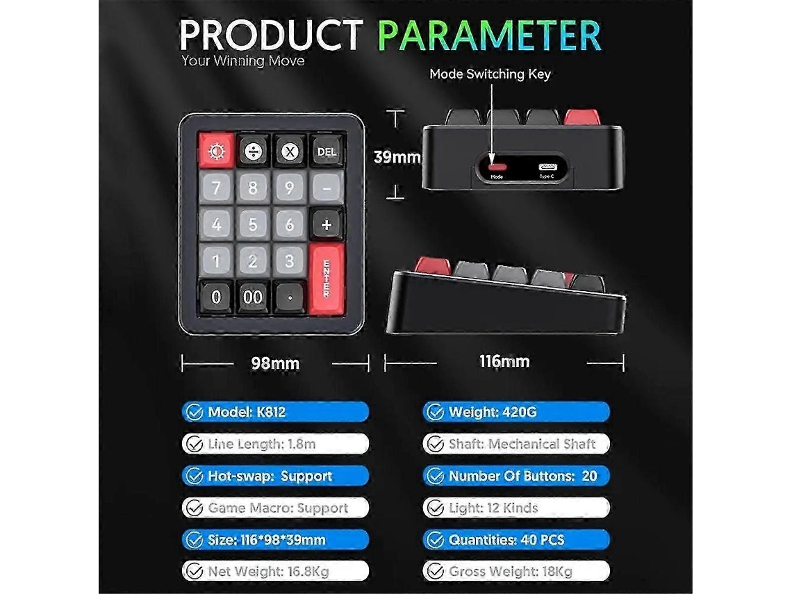 Teclado mecánico con cable K812, teclado numérico RGB intercambiable en caliente, teclado mecánico programable para juegos Everley891