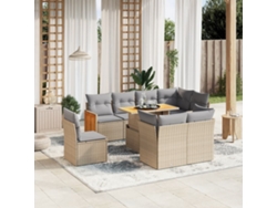 Conjunto de 9 sofás de jardín con cojines de mimbre beige de Dkd Home Decor