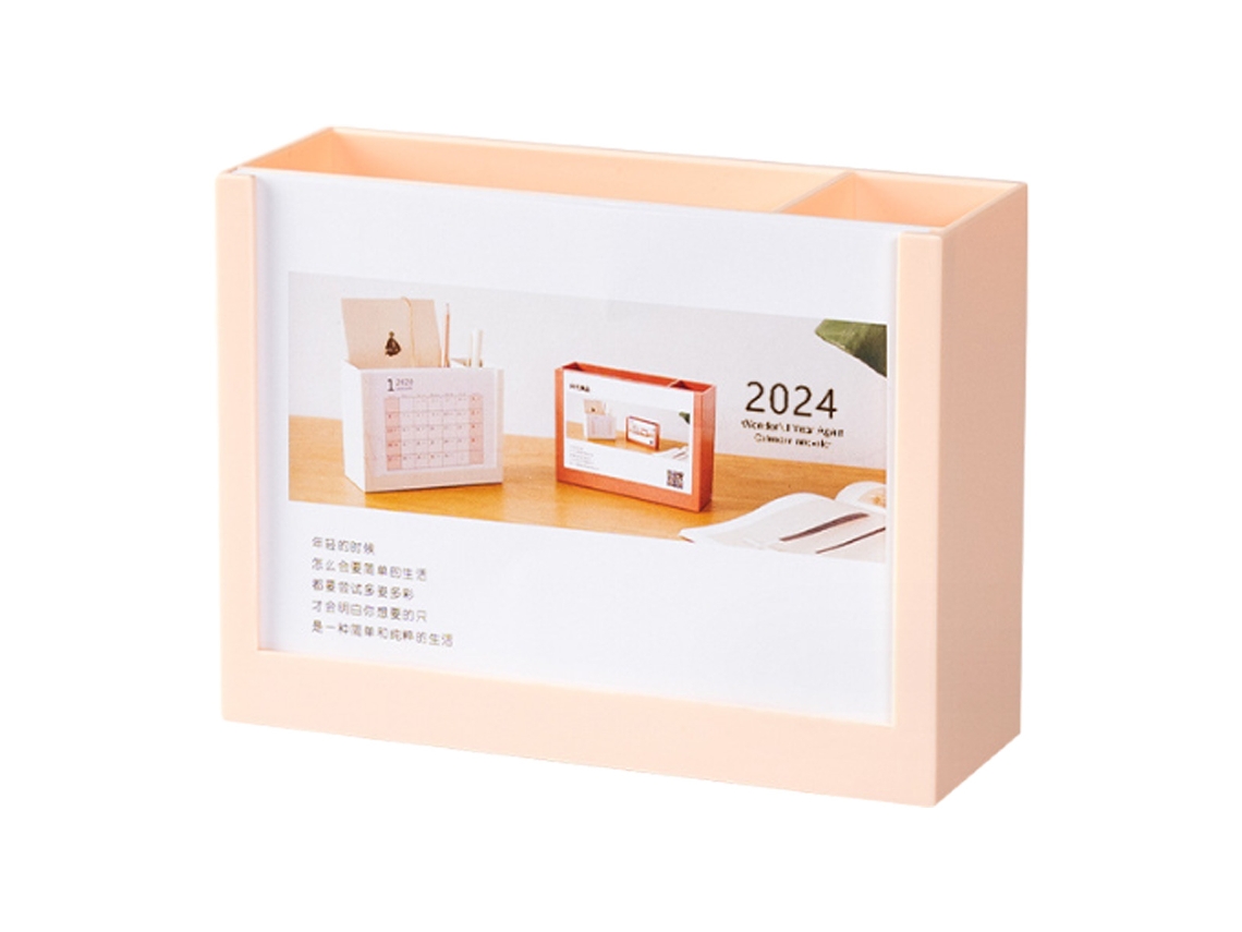 Calendario de escritorio 2024, organizador de escritorio, portalápices, portapinceles, caja de almacenamiento para calendario de oficina
