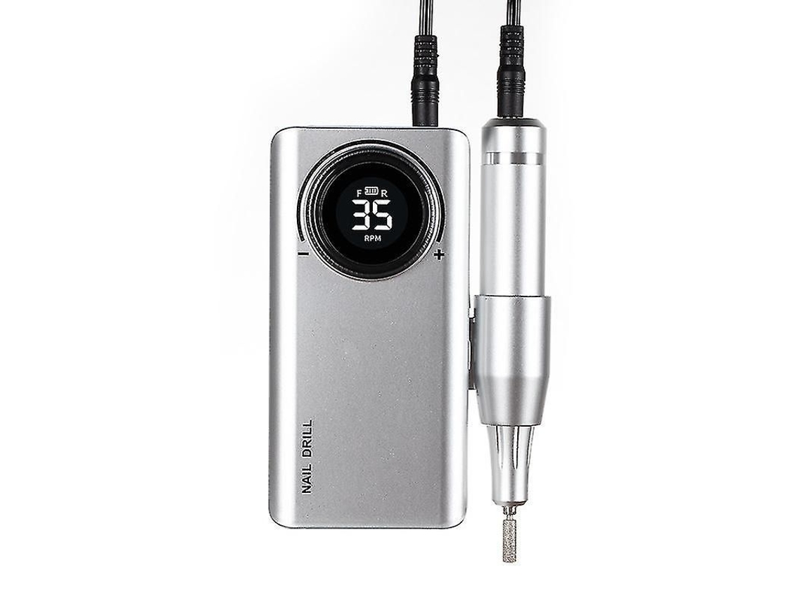 Máquina de lijado de uñas eléctrica recargable 2026, 35000 RPM, LCD, para manicura y pedicura, color plata.
