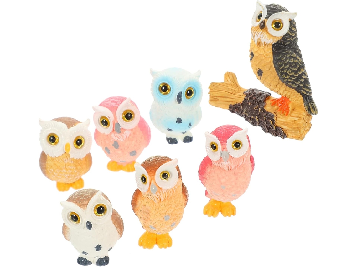 Kichouse 7 Piezas De Adorables Búhos Miniatura De Resina Con Diseño Natural Detallado Para Decoración De Micro Paisajes