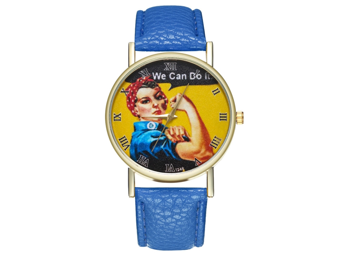 Reloj De Pulsera De Cuarzo De Estilo Retro Con Correa De Cuero, Azul Marino.