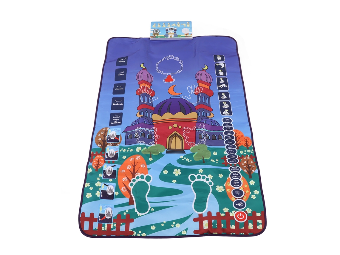 2026-alfombra De Oración Musulmana Electrónica Para Niños Con Guía De Pasos De Adoración Enseñanza En 6 Idiomas 43.3 X 27.6in Azul