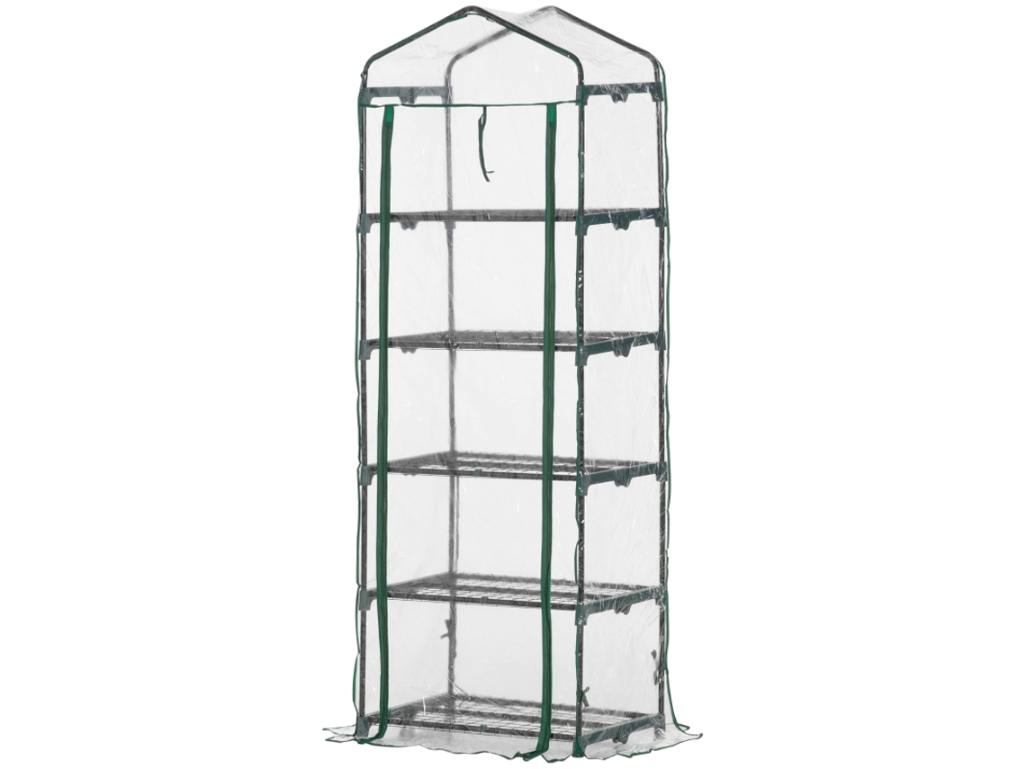 Mini Invernadero De Lámina Metálica Con 5 Estantes Para Cultivar Flores O Verduras,transparente Y Verde,de Acero Y Plástico,69x49x193 Cm.