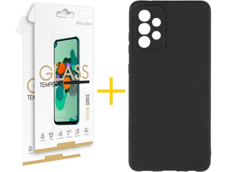 Carcasa y 2 Protectores de Pantalla de Vidrio Samsung A72 5G SKYHE Silicona Líquida Negro