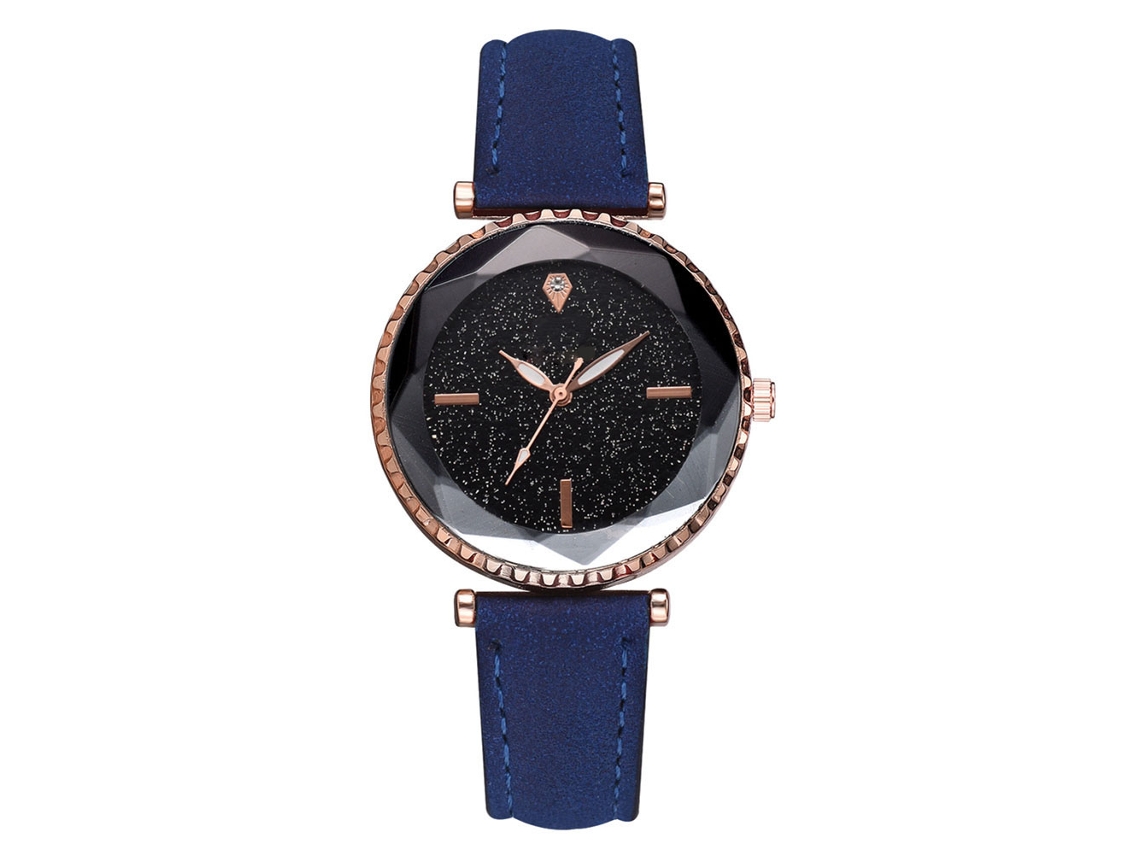 Reloj De Pulsera De Cuarzo Para Mujer Con Esfera Redonda, Aleación De Metal Y Correa De Pu Azul.