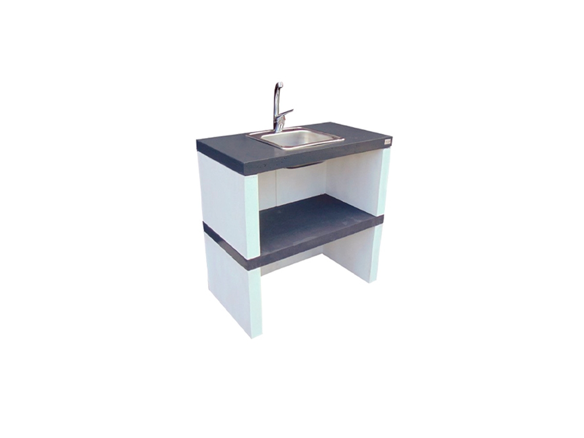Módulo lavabo WIDE - Módulo sobre encimera con lavabo, de hormigón pintado en blanco y negro - 86x48x87cm NESH
