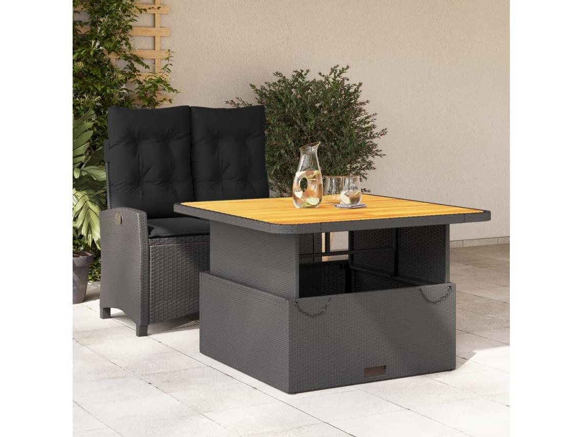 2 Pcs Conjunto De Jantar P/ Jardim C/ Almofadões Vime Pe Preto Dkd Home Decor