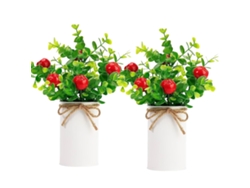 Baok-2 Piezas de Plantas Frutales Artificiales en Macetas, Bonsáis Simulados Decorativos para la Mesa del Hogar - Manzana
