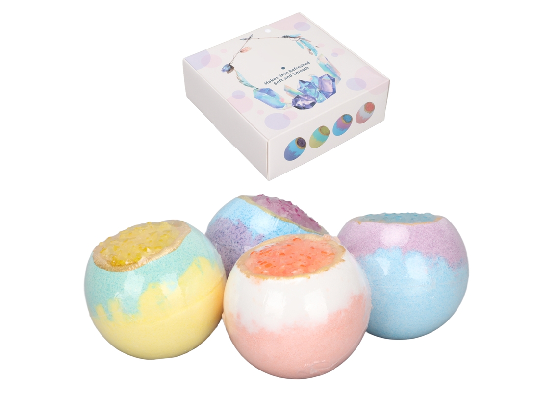 Set De 4 Bolas De Baño Con Aceite Esencial De 100 G: Hidratación, Exfoliación Y Aromaterapia Para Una Piel Suave.