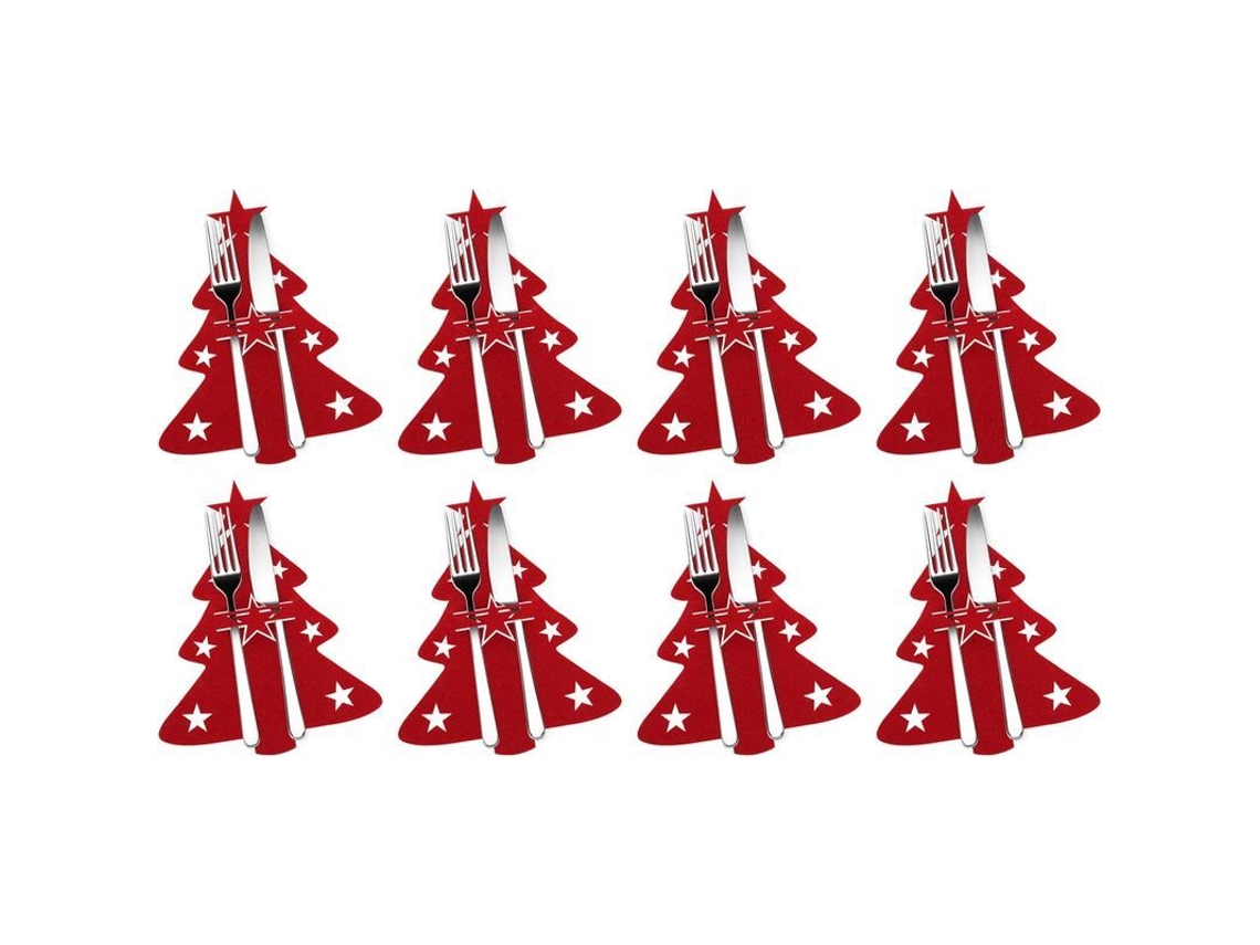 Porta Cubiertos Navideño, Set De 8 En Forma De Árbol De Navidad, Para Cuchillos Y Tenedores
