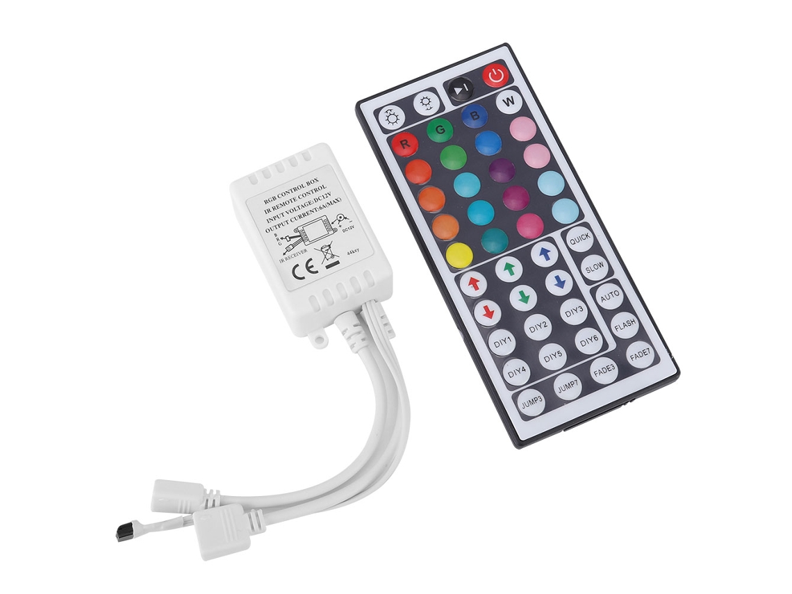 RNEMITERY caja de control RGB para luces de tira LED, salidas duales 44 teclas Controlador remoto IR con receptor inalámbrico, controlador LED de bajo voltaje A