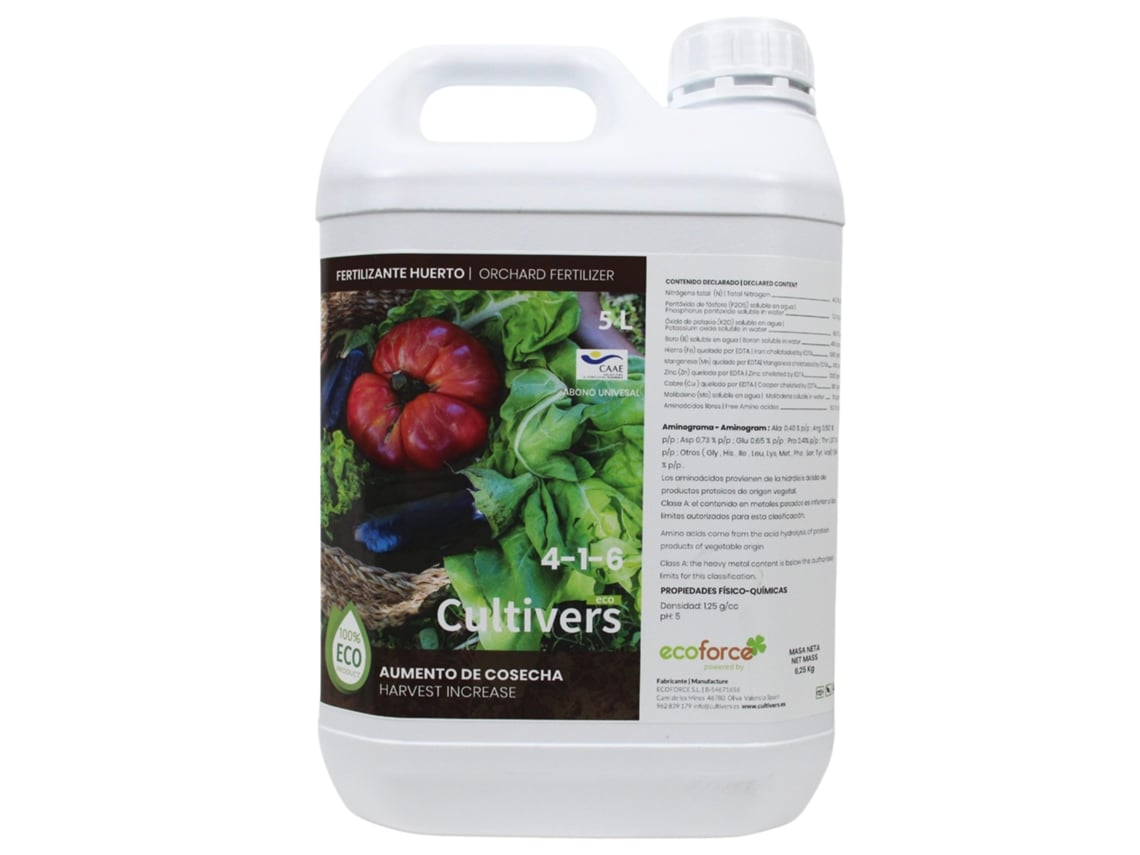 CULTIVERS Fertilizante Frutales Ecológico 5 L Abono Líquido Intensifica el Sabor y Aumenta el tamaño. 100% Orgánico