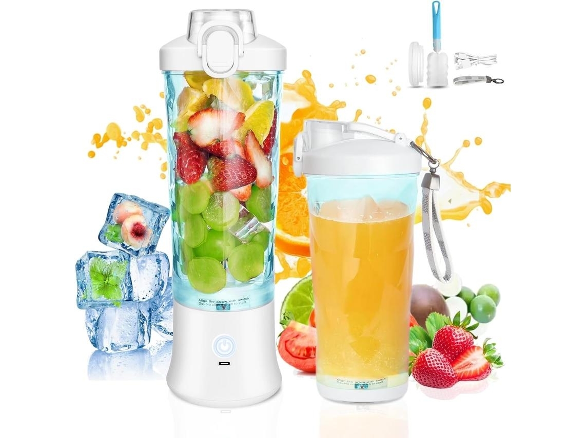 Licuadora portátil de 20 oz, recargable por USB C, exprimidor de frutas pequeño, sin BPA, para cocina, viajes, deportes, comida para bebés, color blanco Gusshious