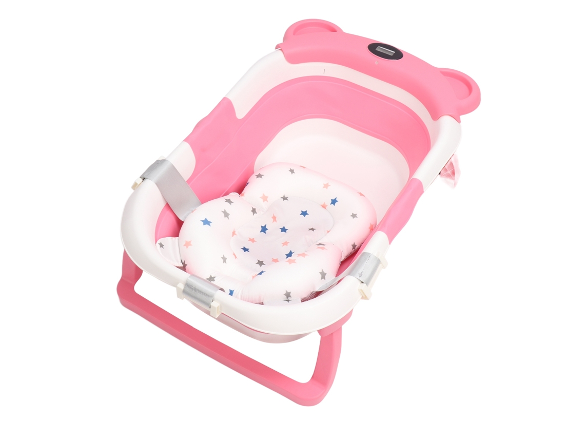 Bañera Plegable Para Bebé Con Sensor De Temperatura, Portátil Para Viajes, Rosa Con Alfombrilla.