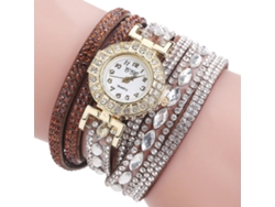 Reloj De Pulsera De Cuarzo Para Mujer Con Incrustaciones De Diamantes De Imitación En Varias Capas Y Correa De Terciopelo Marrón.