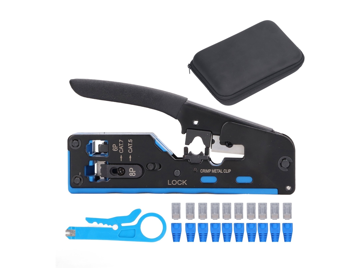 Kit De Herramientas Multifuncionales De Crimpado Rj45 Con Paso Pasante Para Crimpar, Cortar, Pelar Y Ethernet.