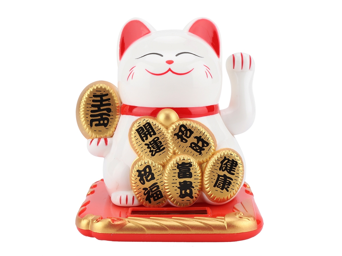 Gato Solar De La Suerte, Gato Colgante Para Decoración Del Hogar Y Del Coche, Blanco, Atractor De La Buena Suerte.