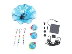 Comedero para colibríes y baño para pájaros para exteriores, 2 en 1, fuente solar colgante con 3 comederos para pájaros pequeños.