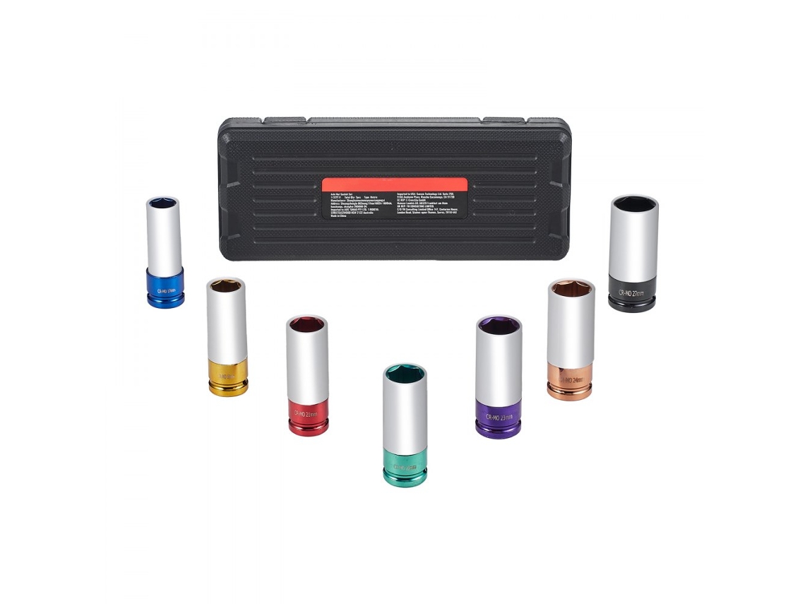 Juego de herramientas automotrices Tekmaquinas con llaves de impacto, vasos profundos y llaves para ruedas