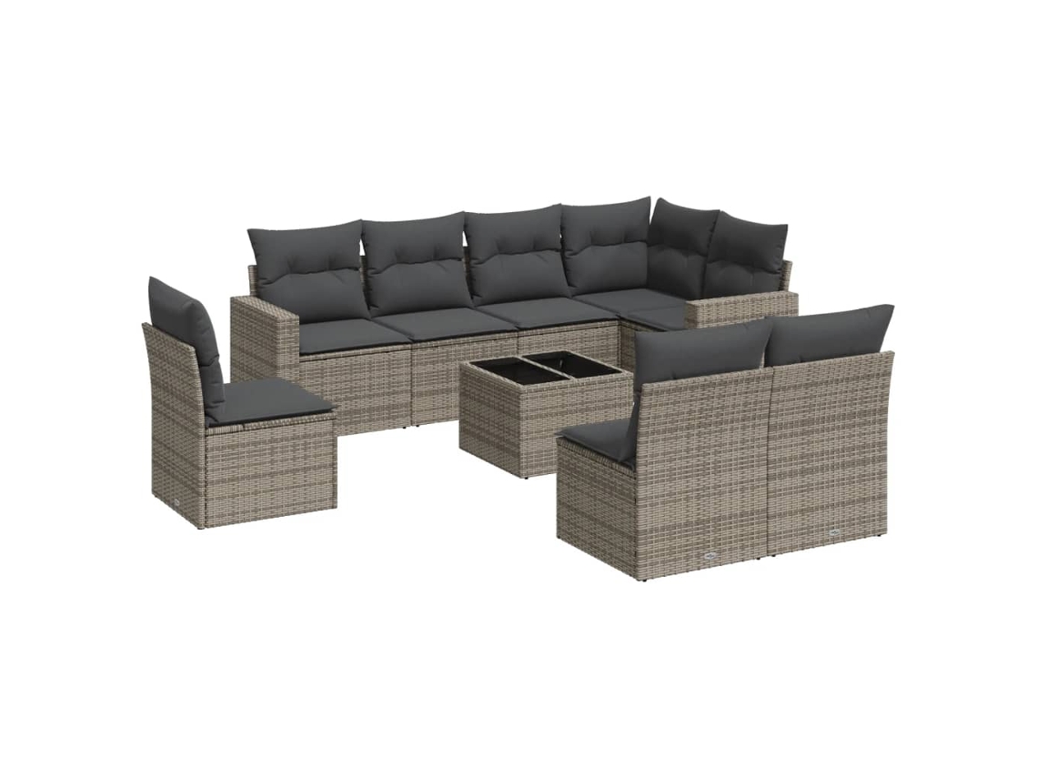 Maison Exclusive - Set De Muebles De Jardín 9 Pzas Y Cojines Ratán Sintético Gris